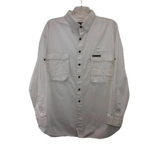 Hook & Tackle Fishing Shirt Vented Cargo Mens XL  Relaxed Fit White Cotton